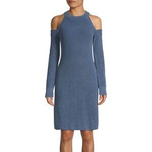 Rag & Bone Indigo Dana Cold Shoulder Knit Sweater Dress Size Small 100% Cotton